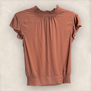 Soho Jeans Rust Puff Sleeve Button Back Blouse XS Short Sleeve Top NY and Co